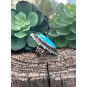 Harold Joe Kingman Turquoise Sterling Silver <b>Dainty</b> <b>Ring</b> Size 9.5 Fine Platinum Jewelry Smooth Cut Rhodium for Everyday Wear - Product Image 3