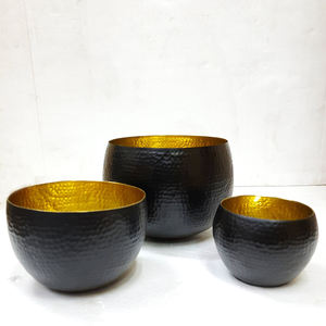 Juego de 3 cuencos con textura martillada chapada en negro dorado, diseño de forma redonda de Metal de aluminio, cuenco decorativo para el hogar - Product Image 1