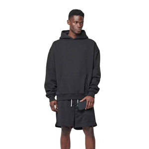 Custom Black Streetwear Style Hoodie Shorts Set Oversized Fit Breathable Plus Size Printed Casual Summer <b>Pullover</b> Top Drawstring - Product Image 1