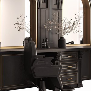 DECORS ALL Estación de Estilismo Tradicional Negra para Barbería con Espejos Arqueados, Cuero PU, Múltiples Cajones de Almacenamiento, Modelo 5563 - Product Image 4