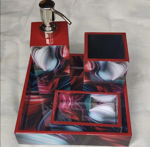 Moderno MDF Meena impreso baño dispensador de jabón conjunto resina regalos a bajo precio en la India para uso doméstico - Product Image 1