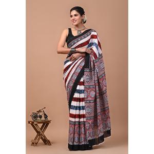 ผ้าซารีแบบจัยปุรี บาเนราซี เนื้อผ้าจอร์เจตต์นุ่มและหนา พร้อมผ้าตาข่ายปักลาย ผ้าฝ้ายมูลมูล สไตล์ชาติพันธุ์สมัยใหม่ ราคาประหยัด - Product Image 1