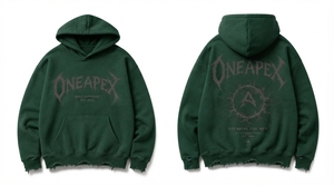 Sudadera con Capucha para Hombre, Verde Oscuro, Estilo Desgastado, Oversize, de Algodón Grueso, con Estampado Gráfico, Estilo Urbano, con Logotipo Personalizado - Product Image 3