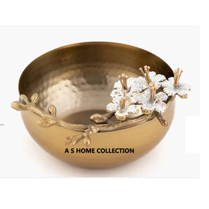 Belle coupe de noix et de fruits design élégant fleur de couleur antique ronde en acier inoxydable - Product Image 1