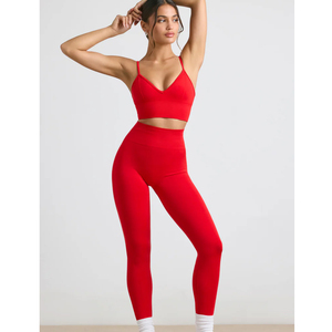 Tight Fitted V-Neck Padded Sports Bra & <b>Leggings</b> Tights Squat Proof Fabric Non See Through Material Lightweight <b>Yoga</b> Sets - Product Image 2