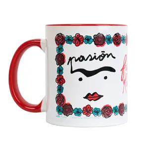 Taza Frida Kahlo Passion, Pintada a Mano, Diseño Moderno, Apta para Lavavajillas y Microondas, Gres Chapado en Oro para Presentaciones - Product Image 1