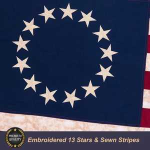 Drapeau américain vintage Betsy Ross 3x5 pieds, teinté au thé, robuste, brodé, 13 étoiles, pour extérieur, commémoration du 250e anniversaire, en plastique - Product Image 4