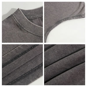 Chemises sans manches rétro délavées à col rond, respirantes, en coton doux, gilet, sous-vêtement, tee-shirt vierge personnalisable avec logo pour homme - Product Image 4