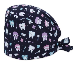 Casquettes de travail ajustables pour dentistes et infirmières, couleur unie, avec bouton, style bouffant avec nœud pour cheveux - Product Image 1