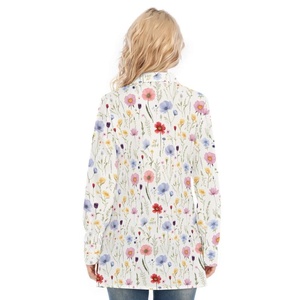 Vestido informal de mujer de flores silvestres con manga larga Blusa de punto con estampado floral Botones blancos y logotipo frontal con cuello abotonado - Product Image 4