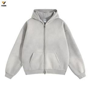 Vente en gros 2025 hommes 360gsm Terry sweat à capuche Vintage lavé fermeture éclair complète avec impression numérique Logo hiver recadrée fermeture éclair à capuche blanc - Product Image 2