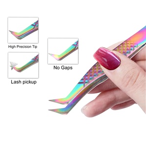 Pince à épiler personnalisée Diamond Grip OEM ODM, logo personnalisé, couleur arc-en-ciel, antimagnétique, pince à épiler pour extensions de cils, best-seller - Product Image 1