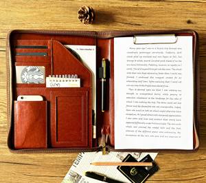 Maletín Padfolio de cuero con cremallera A4 personalizable Carpeta de Cartera con diversos diseños Material de cuero genuino - Product Image 3