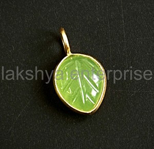 Piedra de Calcedonia verde natural, tallado de hojas, abalorios de plata de ley 925, 10x8mm, ajuste de bisel de oro Vermeil, colgante de piedras preciosas talladas - Product Image 4
