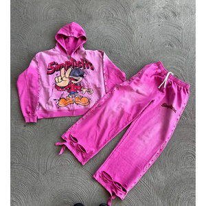 Conjuntos Deportivos de Invierno Personalizados con Serigrafía de Pedrería, Lavado Ácido, Estilo Desteñido, Pantalones Deportivos Acampanados, Sudadera con Capucha, OEM - Product Image 2