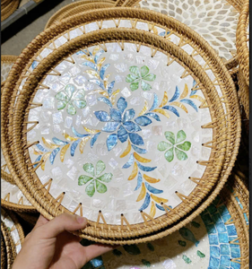 Bandeja redonda de mimbre de Vietnam para servir, cesta tejida a mano para frutas, pan, café, bebidas, exhibición de alimentos y Decoración de mesa - Product Image 6