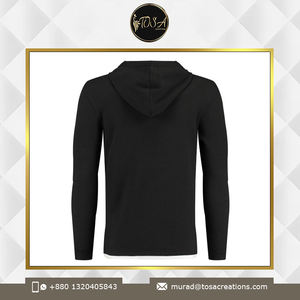 เสื้อมีฮู้ดถักสำหรับผู้ชายสีดำเทอร์รี่ใส่สบายและระบายอากาศได้ดีดีไซน์ทันสมัยคุณภาพเยี่ยมสำหรับฤดูหนาว - Product Image 5