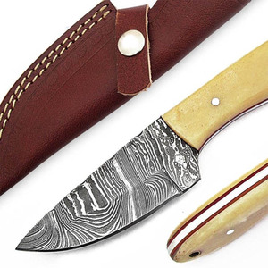 Jexmoo มีดสกินเนอร์เหล็กดามัสกัสทำด้วยมือแบบกำหนดเองพร้อมด้ามจับไม้เรซินและปลอกหนังเหมาะสำหรับเป็นของขวัญในการตั้งแคมป์และล่าสัตว์ - Product Image 4