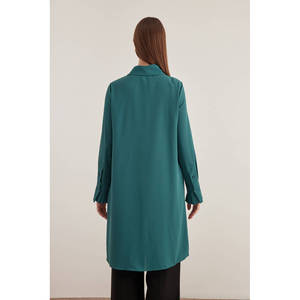 <b>Embroidered</b> Animal Print Poplin <b>Tunic</b> for Women-Loose Fit Stand Collar Long Top - Product Image 6