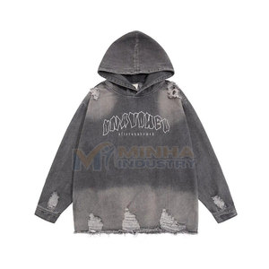 Sudadera con Capucha Bordada Desgastada para Hombre, Sudadera de Tela Suave con Puños y Cintura Acanalados, Sudadera Moderna con Bordado Desgastado para Hombre - Product Image 3