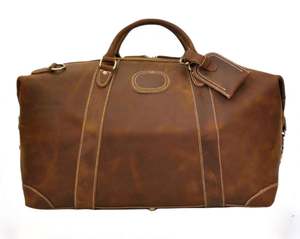 Bolsa de viaje de noche de cuero genuino de grano completo personalizada bolsa de lona - Product Image 3