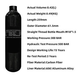Cilindro de Aire de Fibra de Carbono para Paintball de 0.42L, 300 bar, 4500 psi, Suministro OEM - Product Image 4