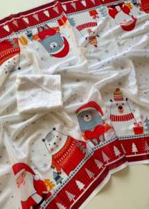 Hot Selling Designer Fancy Soft Shinon saree With Beautiful Santa Premium Digital Printed Christmas Saree in India - Product Image 4
