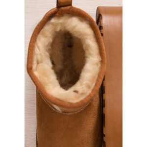 Bottines Chelsea marron à doublure fourrée, semelle plateforme, bout carré, hauteur mi-mollet, saison automne, tige en cuir de vachette, fermeture à lacets, caoutchouc EVA - Product Image 4