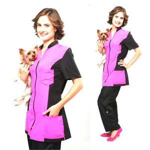 Uniforme de toilettage pour animaux de compagnie | Veste uniforme de toilettage pour animaux de compagnie en Polyester de qualité supérieure avec poches à manches courtes et fermeture éclair - Product Image 3
