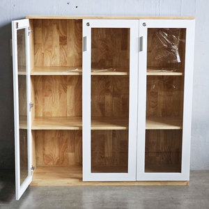 Contemporary 3-Tier Filing <b>Cabinet</b> with Glass Doors 120x40x126cm <b>Lockable</b> Rubber Wood for Office Workshop Bedroom-THS68036 - Product Image 6