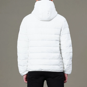 Chaqueta Acolchada de Invierno para Hombre, Diseño Nuevo, Venta al por Mayor, Personalizada, Transpirable, con Capucha y Logotipo Frontal, Color Blanco - Product Image 2
