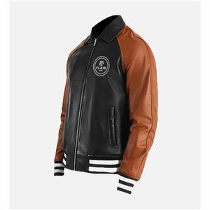 Chaqueta Varsity de cuero marrón oscuro para hombre - Product Image 5