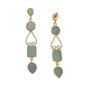 ต่างหูห้อยยาวประดับอะมาโซไนต์ทองเหลืองชุบโรเดียม - Product Image 6