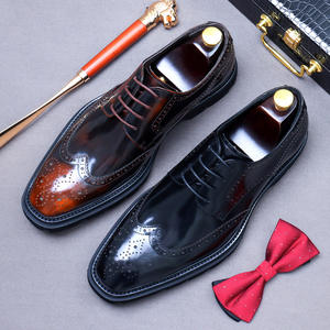 Zapatos Oxford de cuero genuino con puntera para hombre, clásicos, formales, de vestir, con cordones, para bodas, oficina, en negro y marrón. - Product Image 1