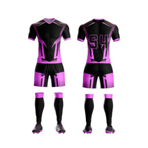 Ensemble de maillots de football personnalisés pour enfants, noir, rouge, blanc, sublimé, 100% polyester, respirant, séchage rapide, tenue d'équipe, shorts - Product Image 2