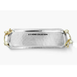 Customized Arab Decorative Luxury Black Rectangle <b>Mirror</b> Stainless Steel Serving <b>Tray</b> With Handles - Product Image 3