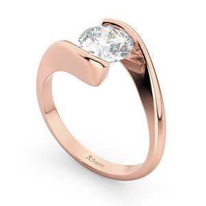 Bague de fiançailles solitaire en or rose 14 carats avec serti en spirale, diamant serti par tension, 5,00 g, pour femme - Product Image 4