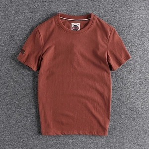 Nuevo verano americano Retro hombres moda Jersey Top 100% algodón lavado cuello redondo Color sólido manga corta Casual deporte Tops - Product Image 5