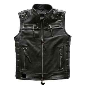 New Fashion Classical Motorcycle <b>Leather</b> Vest Pu Cowhide Motorcade Vest 6XL Men <b>Genuine</b> <b>Leather</b> Sleeveless <b>Jackets</b> - Product Image 1
