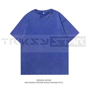 T-shirt vintage délavé 220g coupe classique DIY Hip Hop couleur unie streetwear manches courtes 100% coton biologique tricoté respirant pour homme - Product Image 1