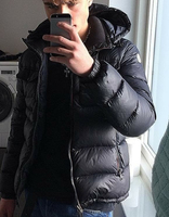 Chaqueta de lona acolchada para hombre con logo frontal personalizado, abrigo de invierno cálido con cuello alto, cremallera, impermeable, cortavientos, acolchado tipo burbuja para esquí