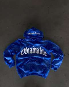 Streetwear personnalisé sweats à capuche avec fermeture éclair et fermeture éclair en strass vintage pour hommes avec patch de broderie en éponge française avec fermeture éclair Boxy - Product Image 2