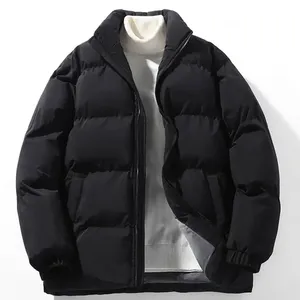 Men's <b>Light</b> Blue <b>Puffer</b> <b>Jacket</b> Stand Collar Zipper Closure Windproof Thick Polyester Winter Casual Coat Regular Fit Solid Colour - Product Image 3