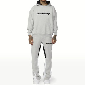 2025 amical hommes Gym athlétique vêtements survêtements français Terry à capuche ensemble avec pull empilé pantalon Flare Jogging costume - Product Image 1