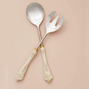 Juego para servir ensalada pulido mate plateado con mango anudado medio dorado, utensilio de cocina, ensalada, sopa, juego de cucharas para servir - Product Image 4