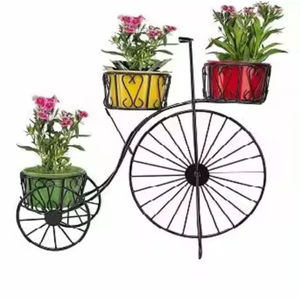 Jardinières vintage en métal avec support de vélo noir Jardinières décoratives en métal Pot de fleur Conteneur d'herbes à prix raisonnable - Product Image 1