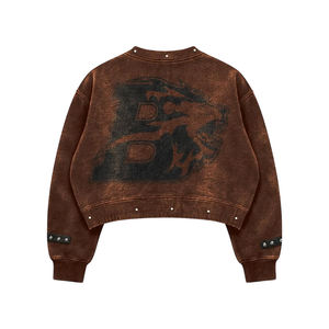 Sudadera de Manga Larga Estampada, Unisex, Estilo Vintage, Lavada al Ácido, de Gran Tamaño, de Poliéster/Algodón, para Invierno - Product Image 2