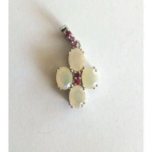 Handmade Natural Ethiopian <b>Opal</b> and Garnet <b>Pendant</b> for Women in 925 Sterling Silver with Rose Gold Shah Gems' Unique Carto - Product Image 1