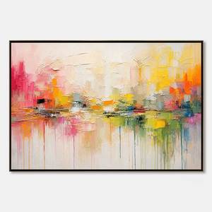 Colorful Textured Abstract Cityscape Oil Painting <b>Framed</b> <b>Canvas</b> Art Contemporary Style Hand Painted Indoor Decor - Product Image 1