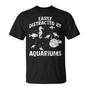 T-shirt « Facilement distrait par les aquariums », design aquatique, taille adulte unisexe - Product Image 1